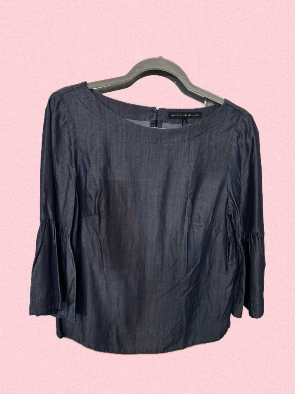 White House Black Market Navy Scoop Neck Bell Sleeve Blouse
